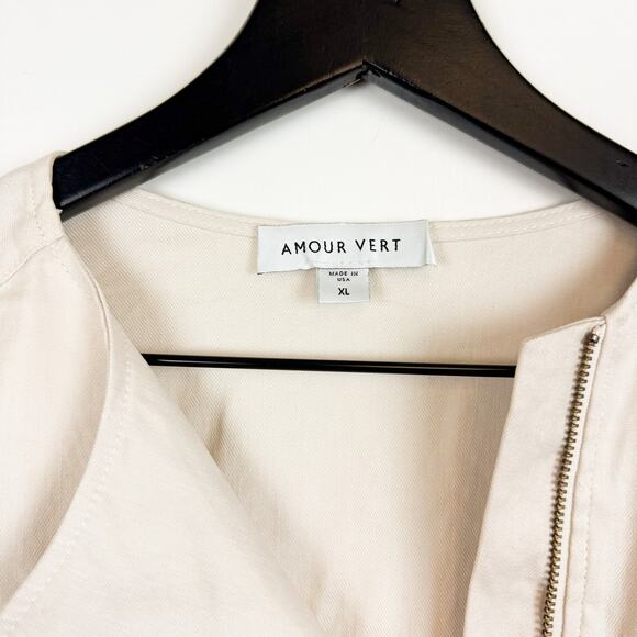Amour Vert Moto Zip Linen Blend Jacket Ivory - XL - Picture 3 of 9
